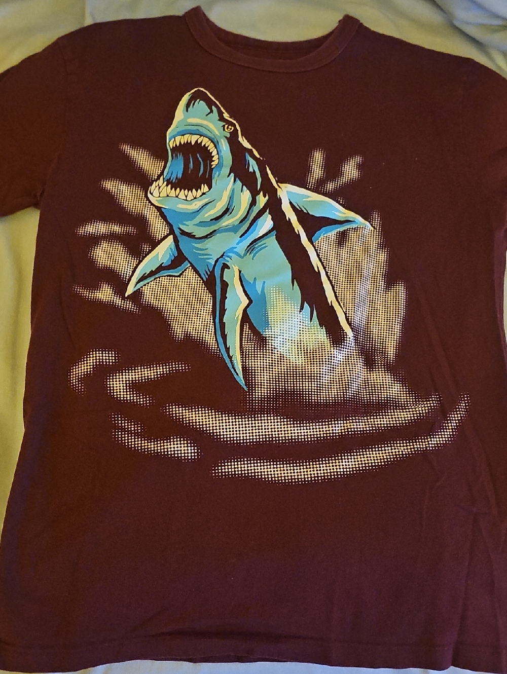 The Children's Place Maroon Tee with Blue Shark Graphic